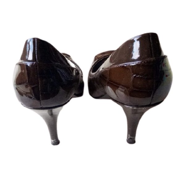 Brown Patent Open Toe Leather Pumps Size 6.5 - Picture 6 of 8